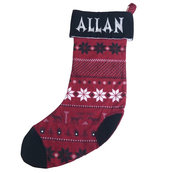 Christmas Stocking Personalized ALLAN Embroidered Name Handmade Holiday Decor - Picture 1 of 6